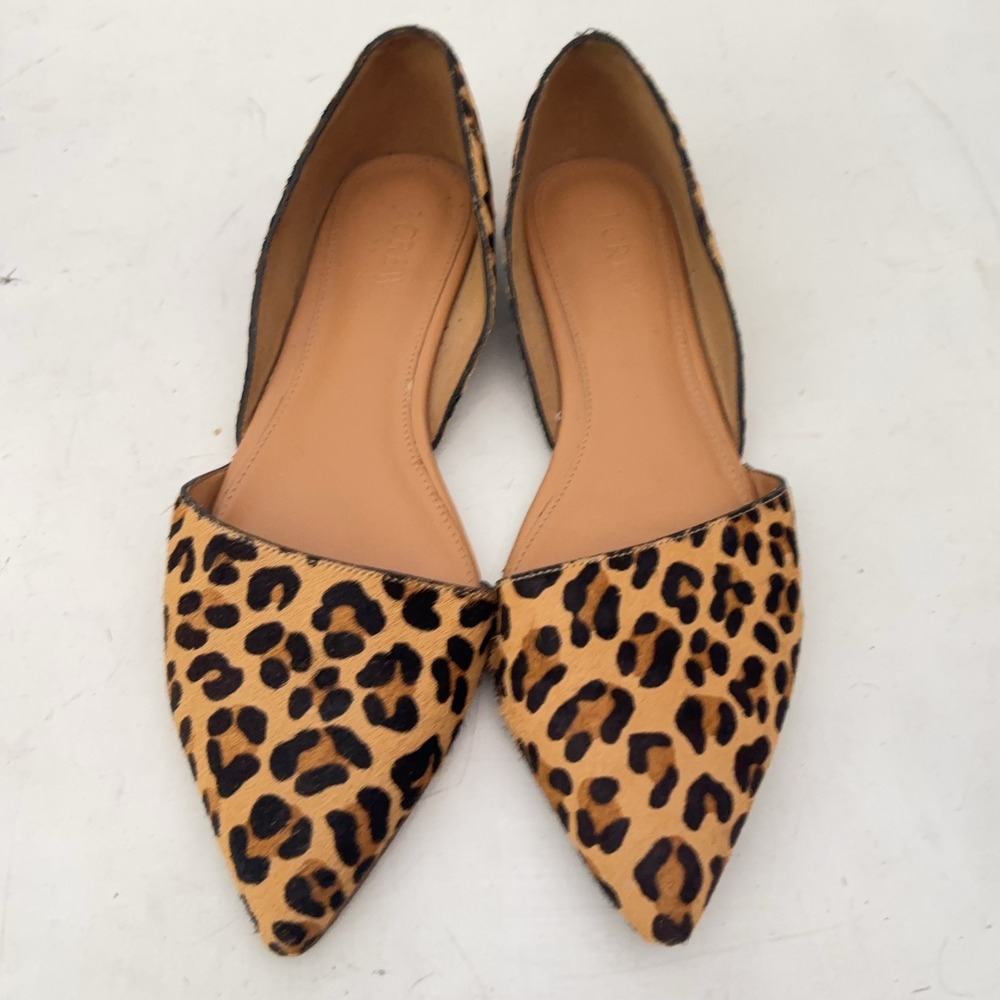 J.Crew Flats Zoe Leopard Calf Hair d'Orsay Flats Womens 8 Animal Print - Picture 2 of 10